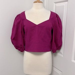 Express fuchsia crop puff sleeve top